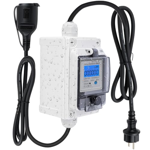 Digitaler Stromzähler für Steckdose – Mobiler Digitaler Stromverbrauchsmesser mit IP67 Wasserdichtem Design, Stromausfall-Speicherfunktion und 16A Nennstrom für Wohnmobile Elektrofahrzeuge Haushalte von VexNook
