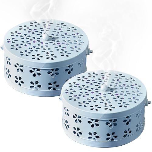 Mückenspirale Halter 2er-Pack - Hohles Blütendesign, Räucherspirale Mücken, Sicherer Moskito Spulenhalter für Zuhause, Hitzebeständig und Ventiliert, Ideal für Sommernächte (Blau) von VexNook