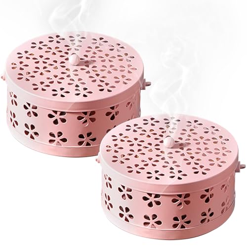 Mückenspirale Halter 2er-Pack - Hohles Blütendesign, Räucherspirale Mücken, Sicherer Moskito Spulenhalter für Zuhause, Hitzebeständig und Ventiliert, Ideal für Sommernächte (Rosa) von VexNook