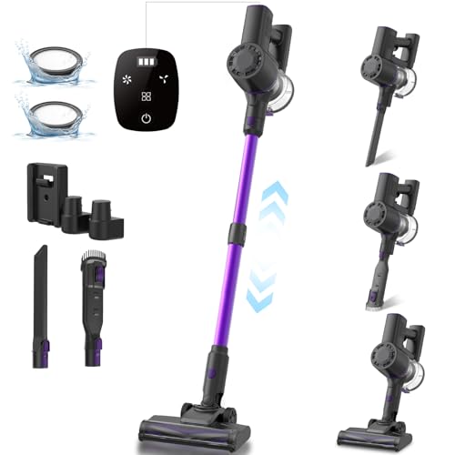 35KPa Akku Staubsauger mit Touchscreen, Staubsauger Kabellos bis zu 45min Laufzeit, Akkustaubsauger mit Aufgerüstete Bodenbürste, Kabelloser Staubsauger Verbesserte Bodenbürste, Staubsauger Tierhaare von Vexilar