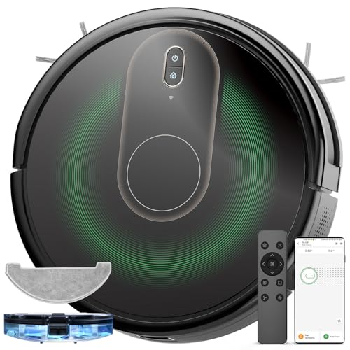 Saugroboter mit Wischfunktion mit 4000Pa Saugkraft, Staubsauger Roboter mit 150Min Laufzeit, Roboterstaubsauger mit GyroNav™ Tech, Wischroboter mit WIFI, Saugroboter ideal für Hartböden, Tierhaare von Vexilar