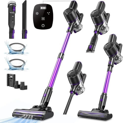 Vexilar Akku Staubsauger Kabellos 45000Pa 500W Akkusauger - Bis zu 50 Min Laufzeit mit LED Display und Selbststehendes Design Für Tierhaare Hartböden Teppich von Vexilar