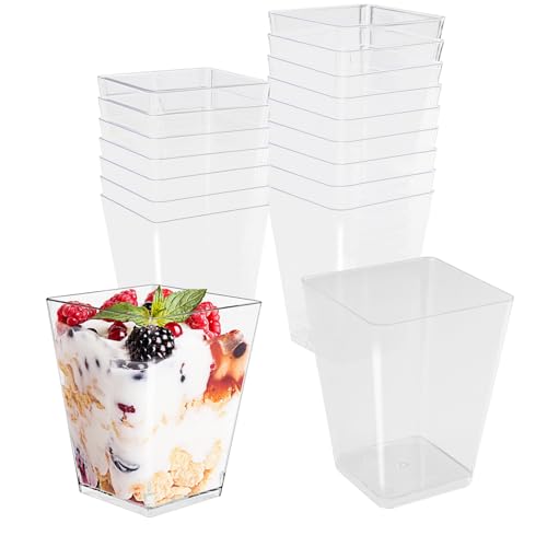 Vexillic Dessertgläser Plastik 150 ml, 50 Stück Desserttassen Eckig Dessertbecher Wiederverwendbar DIY Dessertschalen für Eis Pudding Mousse Party Picknick von Vexillic