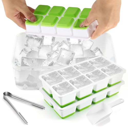 Vexillic Eiswürfelform Silikon mit Deckel und Behälter, 3 Stück Große Eiswürfelbehälter Eis Würfel Tray Form für Whisky Cocktails Saft Schokolade Süßigkeiten von Vexillic