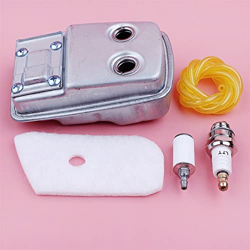 Vexilon Auspuffschalldämpfer, for Husqvarna, 124L 125L 125LD 128C 128CD 128L 128LD 128LDX 128R 128RJ Luft-Kraftstofffilter-Trimmer Ersatzteil ersetzen Kettensägen-Schalldämpfer-Kit von Vexilon