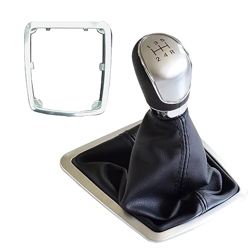 Vexilon for Ford, for Focus, 2 MK2 FL C-MAX 2006-2011 5 6 Gang Schalthebel Auto Leder Boot Schaltknauf Kopf Hebel Abdeckung Zubehör Schaltknauf(Silver-5 Speed) von Vexilon