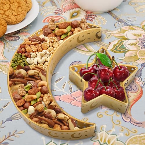 Ramadan Tablett, Eid Mubarak Tablett, Mond Stern Serviertablett, Ramadan Dekorationen Mond Tablett, Eisen Dessert Teller, Eid Mubarak Tischdekoration für Dessert Gebäck Ramadan Deko Tray von Vexlyn