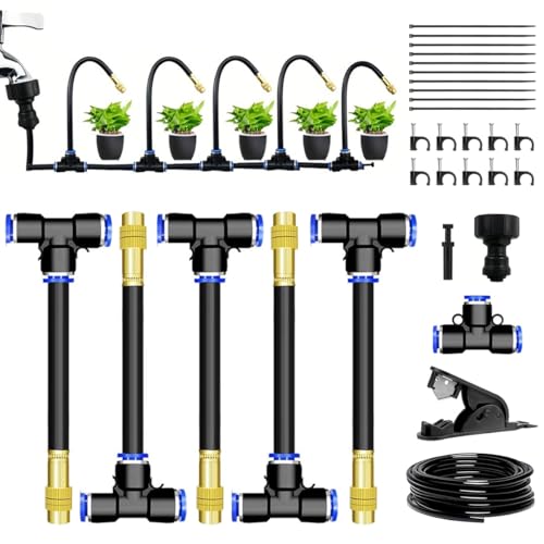 360° Bewässerungssystem Garten 5m – Automatisches Gartenbewässerungssystem mit 5 Messingdüsen 360° verstellbar, Bewässerungsschlauch, T-Stücke, Schlauchschneider, Tropfbewässerung Balkon & Hochbeet von Vexran