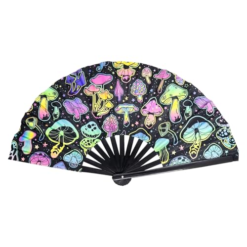 Vexran Großer Handfächer mit Blumen-Design – Faltbarer UV Glow Rave Fächer für Tanz, Party, Festival & Hochzeit – Dekorativer Fächer groß aus Bambus & Stoff von Vexran
