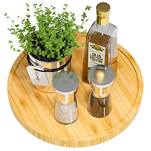 Lazy Susan Organizer, 25,4 cm, Rutschfester Bambus-Drehteller-Organizer für Salz, Pfeffer, Olivenöl und Gewürze neben dem Herd, Lazy Susan aus Holz für Tisch oder Küche von VeyFey