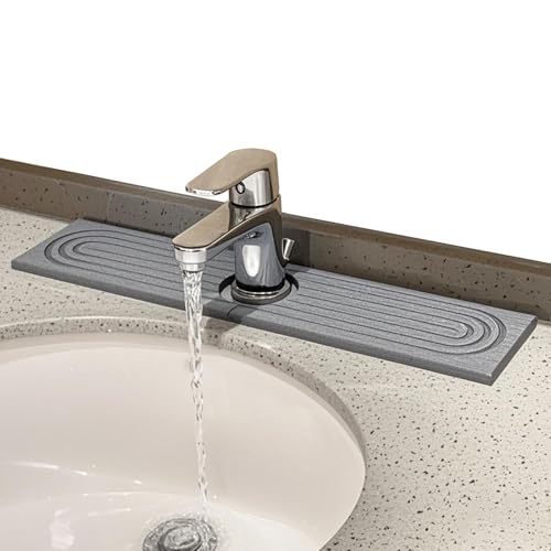 Vezyturly Wasserhahnmatte für Küchenspüle, wasserabsorbierende Steinablage für Spüle, Diatomit, schnell trocknende Wasserhahnmatte, Wasserhahn-Spritzschutz für Badezimmer-Theke (dunkelgrau, 45 x 10,2 Vezyturly Wasserhahnmatte für Küchenspüle, wasserabsorbierende Steinablage für Spüle, Diatomit, schnell trocknende Wasserhahnmatte, Wasserhahn-Spritzschutz für Badezimmer-Theke (dunkelgrau, 45 x 10,2 von Vezyturly