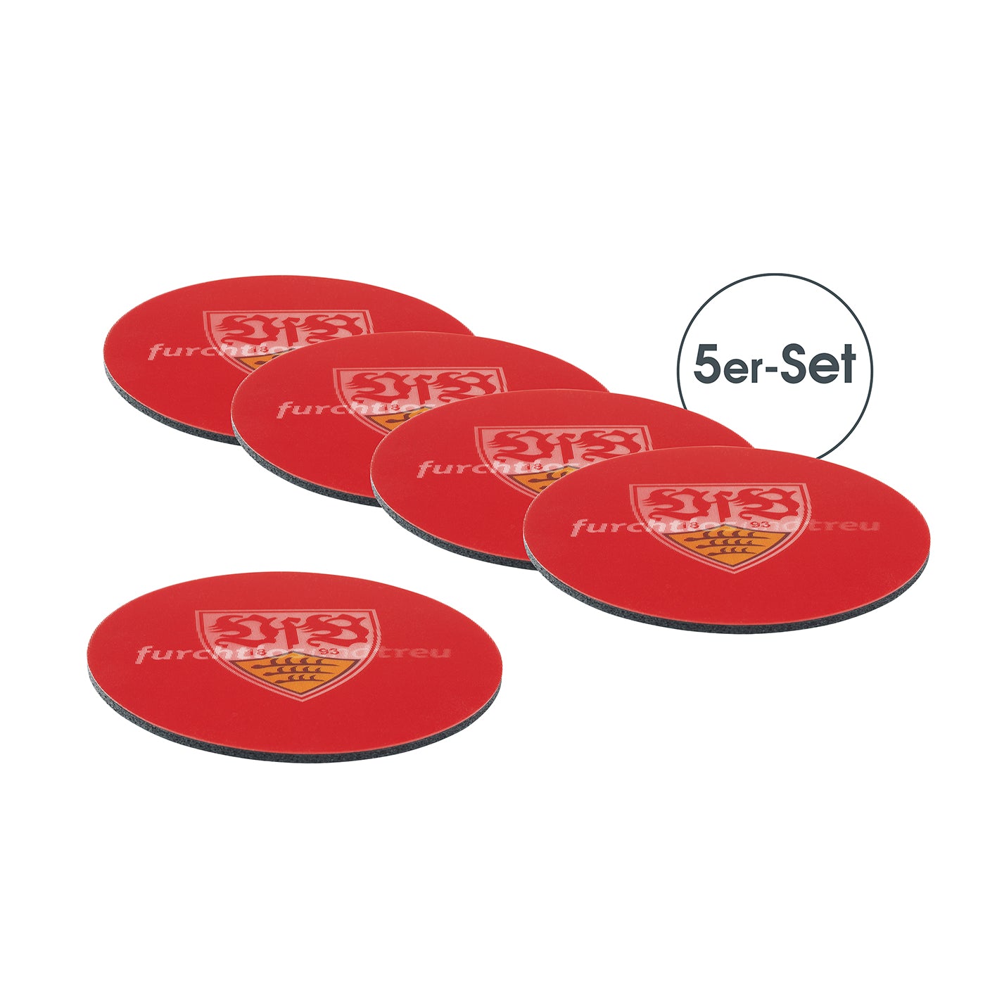 Untersetzer 3D - 10,5 x 10,5 cm - 5er-Set - schwarz/weiß/rot mit Logo von VfB Stuttgart