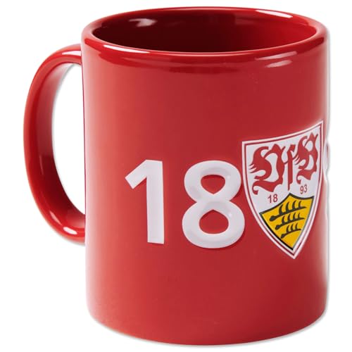 VfB Stuttgart Tasse Kaffeebecher 1893 Wappen Relief Rot + Digni Sticker von VfB Stuttgart