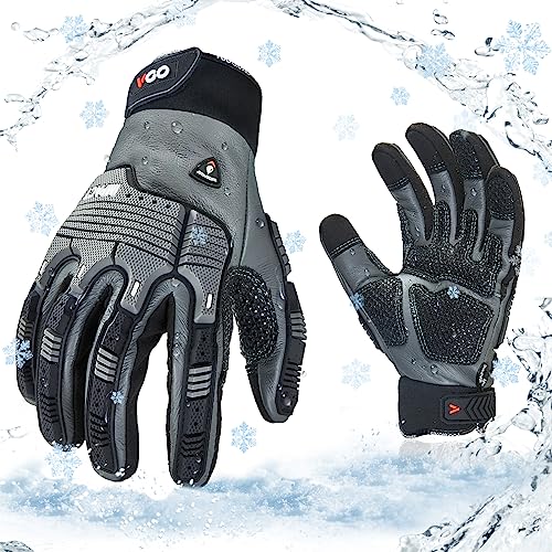 Vgo... 1Paar Winter-Mechaniker-Handschuhe, Sicherheitsarbeitshandschuhe für Kühllager oder Gefrierschrank, Wasserdicht, Stöße und Vibrationen reduzieren, -20℃/-4°F, w/3M Thinsulate (CA7722FLWP) von Vgo...