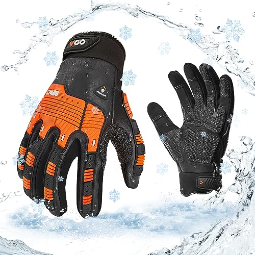 Vgo... 1Paar Winter-Mechaniker-Handschuhe, Sicherheitsarbeitshandschuhe für Kühllager oder Gefrierschrank, Wasserdicht, Stöße und Vibrationen reduzieren, -20℃/-4°F, w/3M Thinsulate (CA7722FLWP) von Vgo...