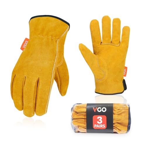 Vgo... 3 Paare Sicherheits-Arbeitshandschuhe, Gartenarbeit-Handschuhe, Rigger Handschuhe, Bauhandschuhe,Leder, Männer(CB9501) von Vgo...