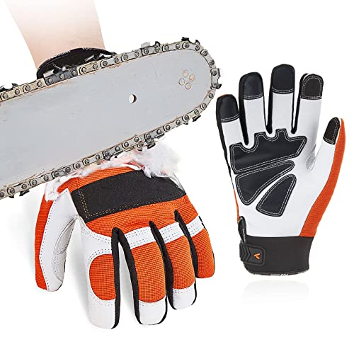 Vgo... 1 Paar EN381-7, Klass 1, 20 m/s, Kettensägeschutzhandschuhe, Schnittschutz, hohe Anti-Schneidenferigkeit, aus Ziegenleder und PVC (GA8912) von Vgo...