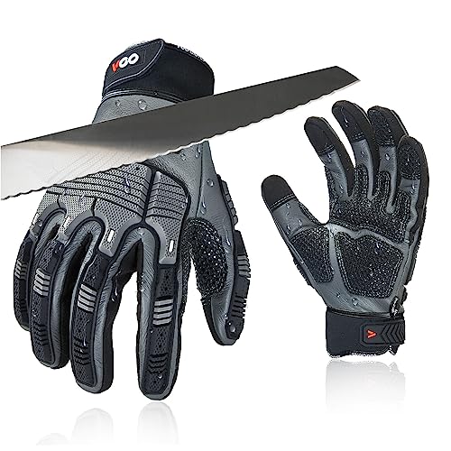 Vgo... 1 Paar Schnittfeste Handschuhe, Sicherheitsleder-Arbeitshandschuhe, Mechaniker-Handschuhe, HPPE Anti-Schnitt-Innenfutter, EN388 Level C, ANSI-Stufe A3(CA7722CT) von Vgo...