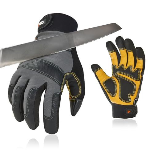 Vgo... 1 Paar schnittfeste Handschuhe, Leder-Arbeitshandschuhe, Mechanikerhandschuhe, HPPE Anti-Cut Liner, EN388 Level C, ANSI Level A3 (CA9777CT) von Vgo...