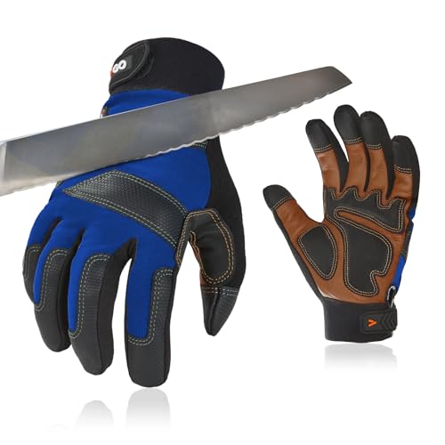 Vgo... 1 Paar schnittfeste Handschuhe, Leder-Arbeitshandschuhe, Mechanikerhandschuhe, HPPE Anti-Cut Liner, EN388 Level C, ANSI Level A3 (CA9777CT) von Vgo...