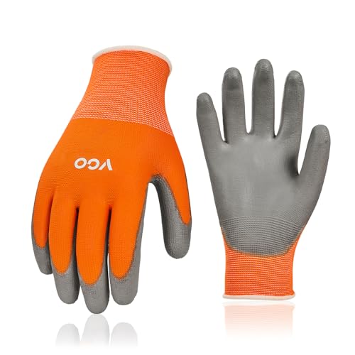 Vgo... 15 Paare Arbeitshandschuhe, PU-Beschichtung auf Polyester, Garten und Arbeitshandschuhe, Multifunktional (PU2103) (Orange, L) von Vgo...