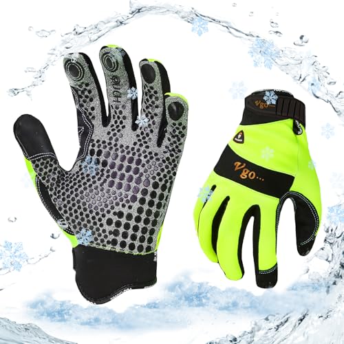 Vgo... 1Paar 0℃/32°F Winter Kunstleder Arbeitshandschuhe, Kaltes Wetter Wasserdicht Sicherheit Arbeitshandschuhe, Kühllager oder Gefrierschrank verwenden, warme Polarfleece-Futter(SL7895FLWP) von Vgo...