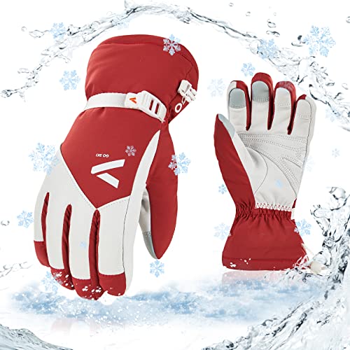 Vgo... 1Paar -20℃/-4°F oder darüber Skihandschuhe für Frauen aus Rindsleder, Schnee-Handschuhe, wasserdichte Outdoor-Handschuhe, 3M Thinsulate (CA2476FLWP) von Vgo...