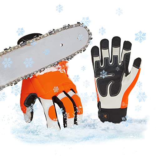 Vgo... 1Paar Kettensägen-Winterhandschuhe, Sicherheits-Kuhleder-Arbeitshandschuhe, Mechanikerhandschuhe,12-Schicht-Kettensägenschutz 0℃/32°F(CA9760FLWP) von Vgo...