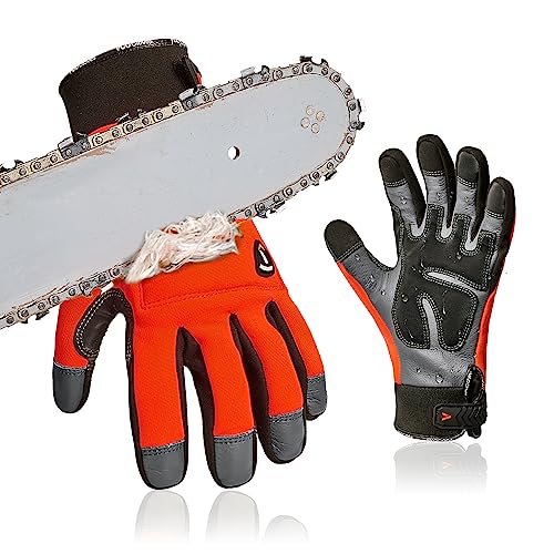 Vgo... 1Paar Kettensägen & A5 Schnittfeste Handschuhe, Sicherheitshandschuhe,Mechanikerhandschuhe，12-Schicht Schutz auf beiden Händen,Rindsleder (CA9760CSA5) von Vgo...