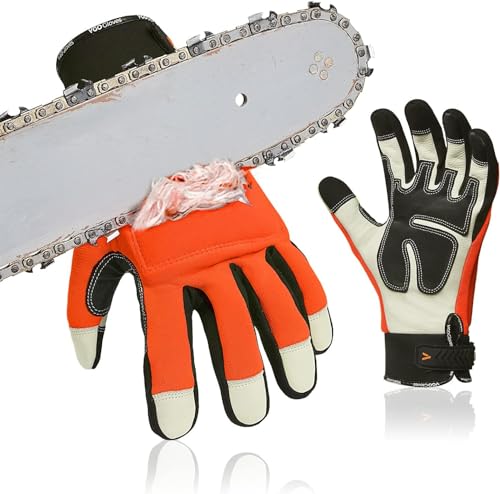 Vgo... 1Paar Kettensägenhandschuhe aus Rindsleder,12-Schicht Kettensägenschutz, Sicherheit-Arbeitshandschuhe, Mechanikerhandschuhe (CA9760CS) von Vgo...