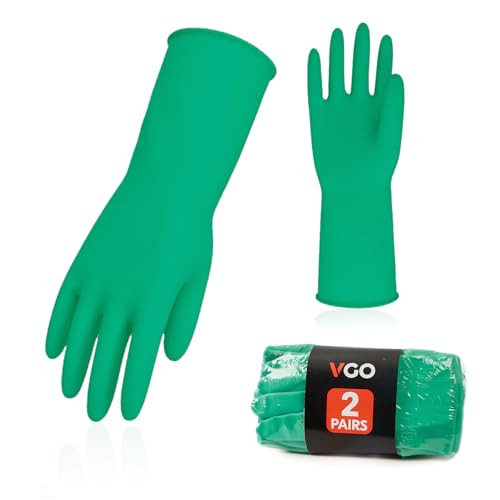 Vgo... 2 Paar wiederverwendbare Haushaltshandschuhe, Gummi-Geschirrhandschuhe, extra dick, lange Ärmel, Küchenreinigung, Arbeit, Malen, Gartenarbeit, Haustierpflege (Größe S, Grün, HH4601) von Vgo...