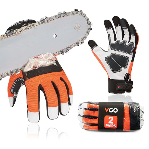 Vgo... 2 Paare EN381-7, Klass 1, 20 m/s, Kettensägeschutzhandschuhe, Schnittschutz, hohe Anti-Schneidenferigkeit, aus Ziegenleder und PVC (GA8912) von Vgo...