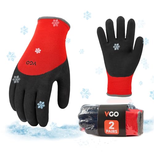 Vgo... 2 Paare Winterhandschuhe, Sicherheitshandschuhe für Kühlhaus oder Gefrierschrank, Outdoor Heavy Duty, doppelt gefüttert, Gummi-Latex beschichtet (RB6032) von Vgo...