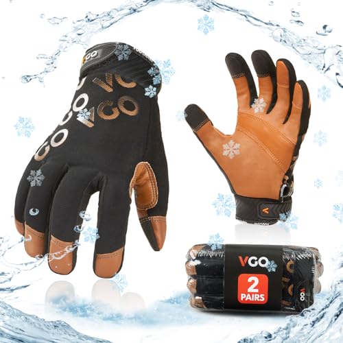Vgo... 2 Paare leichte Mechanikerhandschuhe, Winterarbeitshandschuhe, Rigger Handschuhe, Wasserdicht, Anti-Abrasion,4℉ oder mehr 3M Thinsulate C100 (GA9603FW) von Vgo...