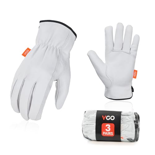 Vgo... 3 Paare Arbeitshandschuhe, Rigger Handschuhe,Bauarbeiter Handschuhe für Männer, Ziegenleder, ungefüttert (GA9501) von Vgo...