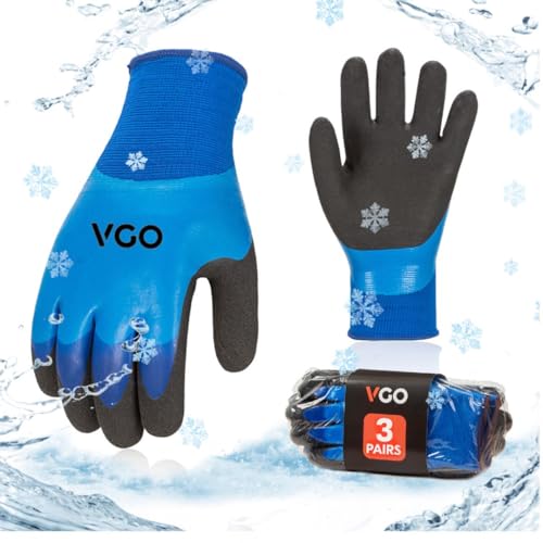 Vgo... 3 Paare Dreifache Latexbeschichtung Winterhandschuhe, leichte Arbeitshandschuhe, wasserdicht, Ölbeständigkeit, Abriebfestigkeit (RB2172F) von Vgo...