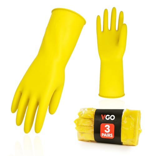 Vgo... 3 Paare Wiederverwendbare Handschuhe für Küchenarbeit, Haushaltsreinigung und Geschirrspülung, Langarm,Multifunktional (HH4601) von Vgo...