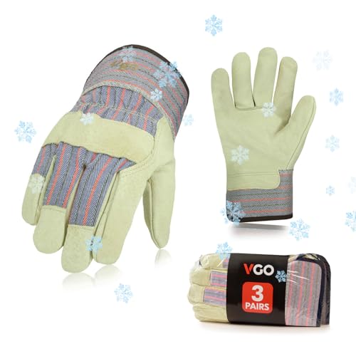 Vgo... 3 Paare Winter-Arbeitshandschuhe, Rigger Handschuhe, Sicherheitshandschuhe,Schweinsleder,Männer(PA3501F) von Vgo...