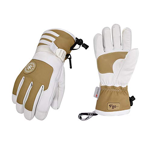 Vgo... Skihandschuhe für Frauen, Winterhandschuhe in Outdoor aus Ziegenleder, wasserdicht, 3M Thinsulate G150 gefüttert, -4℉ oder höher (SF-GA2446FW) von Vgo...