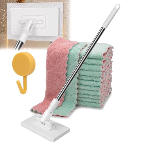 Fregona Antipolvo Desechabl, flacher Wischmopp mit Einweg-Pads, 360° Mini-Staubmopp, 99,1 cm, Nass- und Trockenwischstab mit Verriegelungskopf & Kehrtüchern für Wand, Fenster (1 Set + 5 Tücher) von Vgpbphj