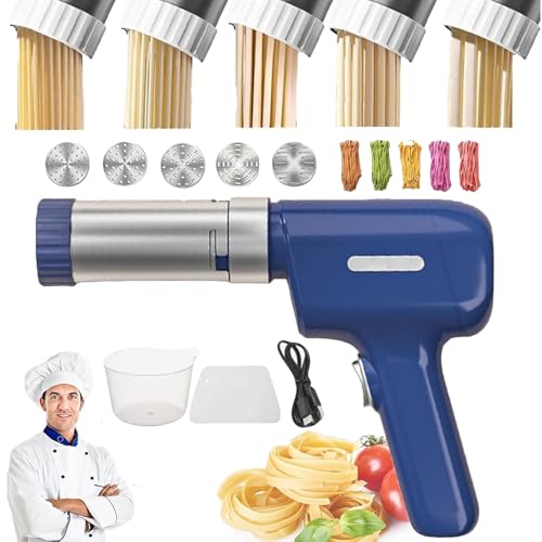 Idiyappam Maker Electric, 2025 New Handheld Pasta Maker Machinewith 5 Molds, All-In-One Wireless Homemade Noodle Machine, for Making Spaghetti, Linguine, Etc (blue) von Vgpbphj