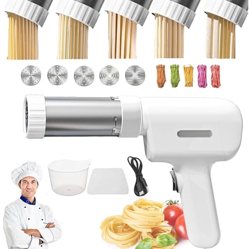 Idiyappam Maker Electric, 2025 New Handheld Pasta Maker Machinewith 5 Molds, All-In-One Wireless Homemade Noodle Machine, for Making Spaghetti, Linguine, Etc (white) von Vgpbphj