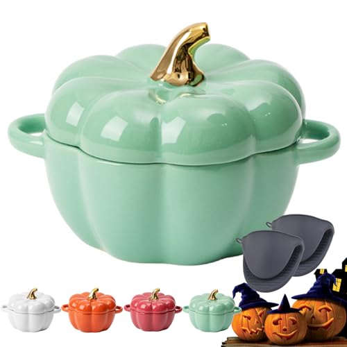 Pumpkin Dutch Oven Pot with Lid, 0.41 qt Pumpkin Cast Iron Dutch Ovens for Bread Baking, Mini Cocottes Enameled Cast Iron Dutch Oven with Handels (Green-0.45ml) von Vgpbphj