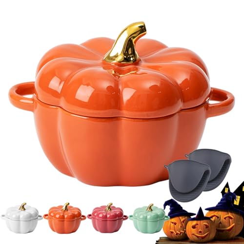 Pumpkin Dutch Oven Pot with Lid, 0.41 qt Pumpkin Cast Iron Dutch Ovens for Bread Baking, Mini Cocottes Enameled Cast Iron Dutch Oven with Handels (Orange-0.45ml) von Vgpbphj