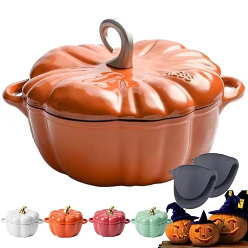 Pumpkin Dutch Oven Pot with Lid, 0.41 qt Pumpkin Cast Iron Dutch Ovens for Bread Baking, Mini Cocottes Enameled Cast Iron Dutch Oven with Handels (Orange-1.85l) von Vgpbphj