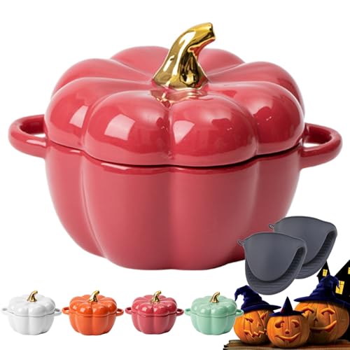 Pumpkin Dutch Oven Pot with Lid, 0.41 qt Pumpkin Cast Iron Dutch Ovens for Bread Baking, Mini Cocottes Enameled Cast Iron Dutch Oven with Handels (Red-0.45ml) von Vgpbphj