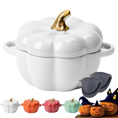 Pumpkin Dutch Oven Pot with Lid, 0.41 qt Pumpkin Cast Iron Dutch Ovens for Bread Baking, Mini Cocottes Enameled Cast Iron Dutch Oven with Handels (White-0.45ml) von Vgpbphj