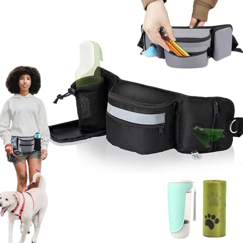 Vgpbphj Luvo Bag Multifunktions-Gassitasche, Hunde Bauchtasche Zum Tragen Mit Flaschenhalter Kotbeutelspender Und Verstellbarem Gurt, Gassitasche Entspannt Gassi Gehen, Leicht Reinigende (Black) von Vgpbphj