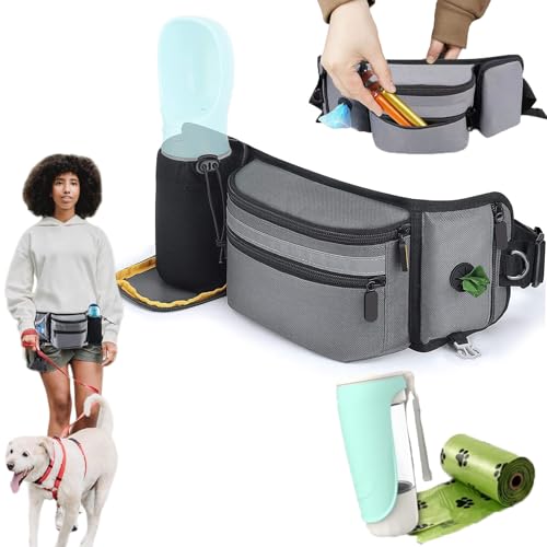 Vgpbphj Luvo Bag Multifunktions-Gassitasche, Hunde Bauchtasche Zum Tragen Mit Flaschenhalter Kotbeutelspender Und Verstellbarem Gurt, Gassitasche Entspannt Gassi Gehen, Leicht Reinigende (Grey) von Vgpbphj