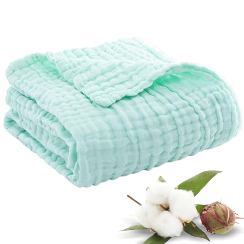Vgpbphj Musselin Decke Erwachsene, Musselin Sommerdecke 150 x 200, 100% aus Natur Baumwolle, Leichte Boho Muslin Blanket, as Cuddly Blanket, Bed Throw, Couch Throw (Hellgrün, Queen(150x200cm)) von Vgpbphj